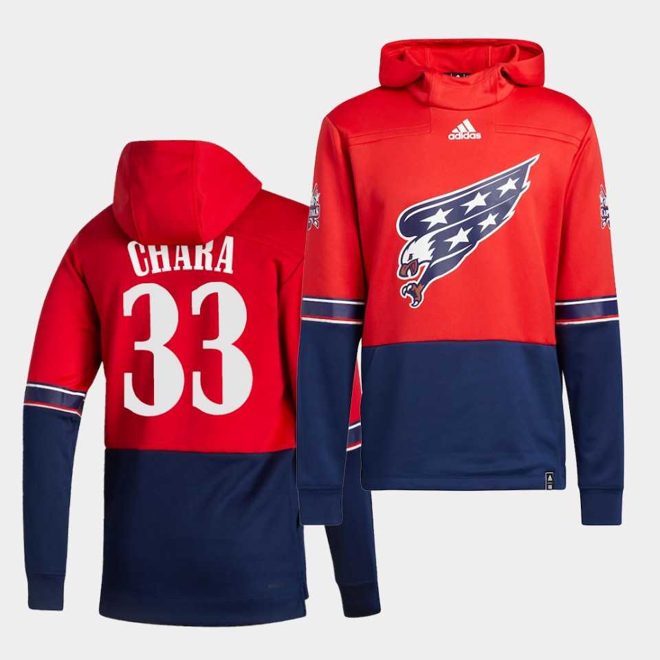 Men Washington Capitals 33 Chara Red NHL 2021 Adidas Pullover Hoodie Jersey